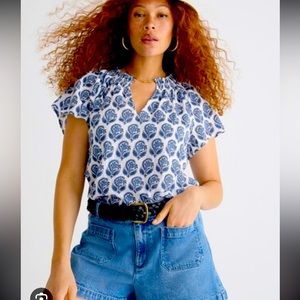 J. Crew Blue and White Short Sleeve Top
